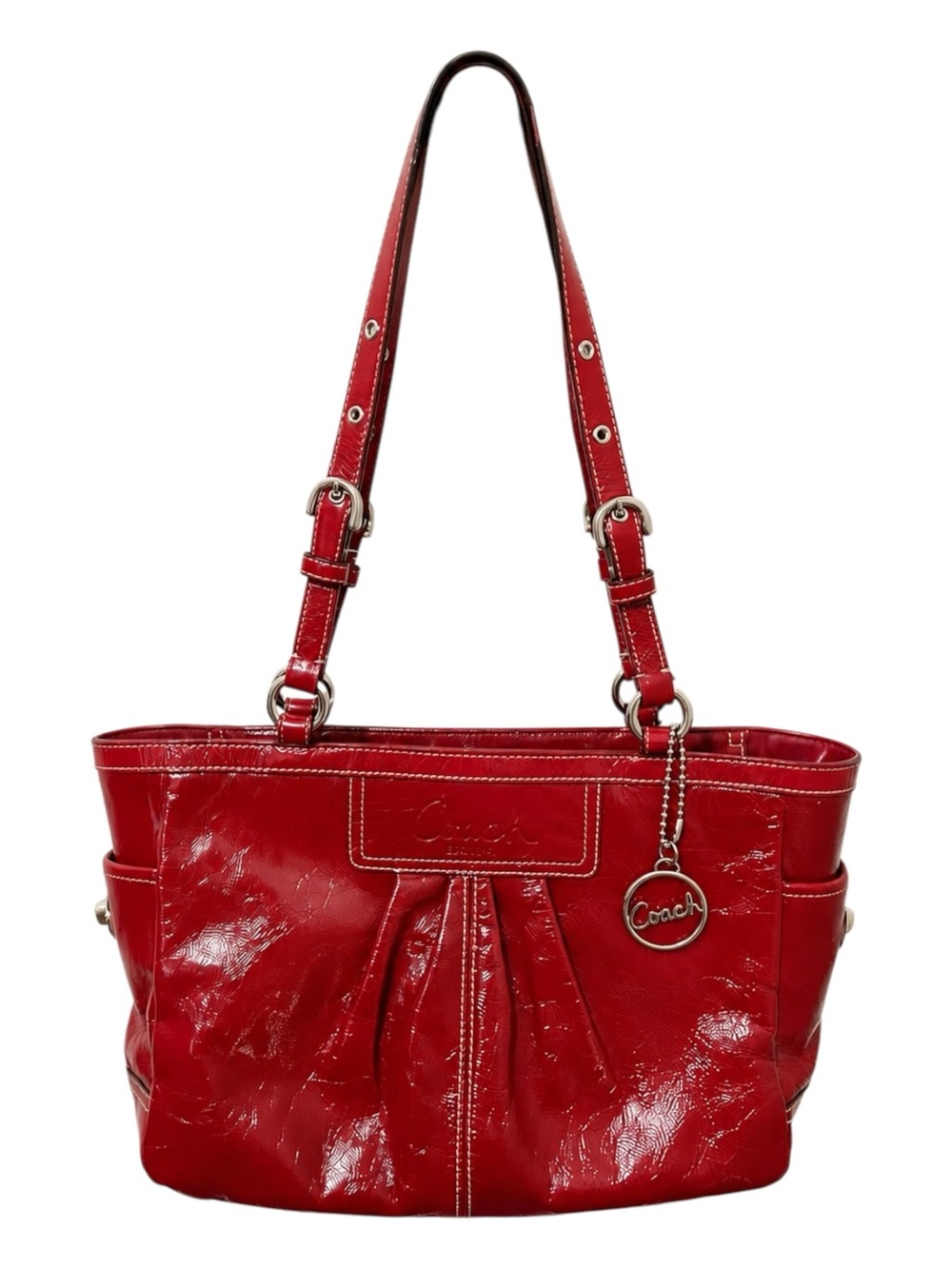 Coach Red Patent Leather Shoulder Bag F13761 with Logo Charm